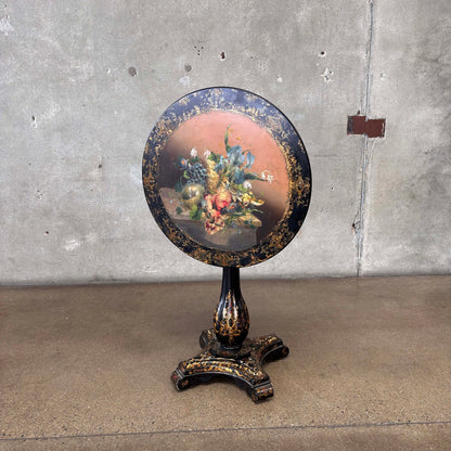 Antique Hand Painted Flip Top Side Table on Castors