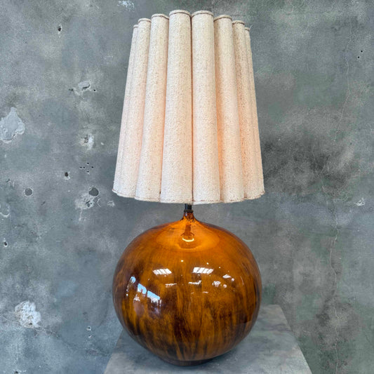 1960's Amber / Tobacco Drip Glazed Ceramic Lamp