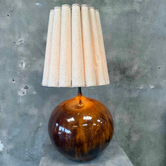 1960's Amber / Tobacco Drip Glazed Ceramic Lamp
