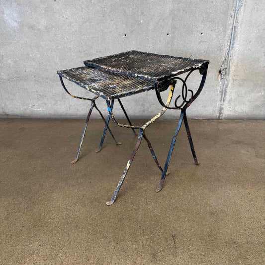 Pair of Vintage Mesh + Iron Stacking Patio Side Tables