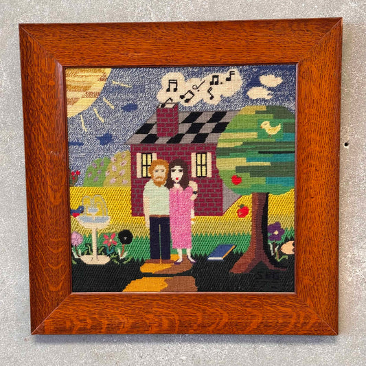 1970's Needle Point Art w/Oak Frame
