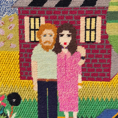 1970's Needle Point Art w/Oak Frame