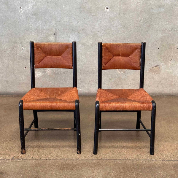 Pair of Blank and Tan Dining Chairs w/Grass Cord Seats