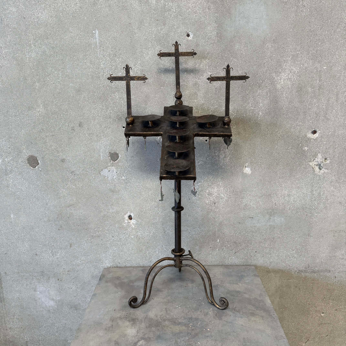 Vintage Gothic Wrought Iron 6 Light Devotional Candle Stand