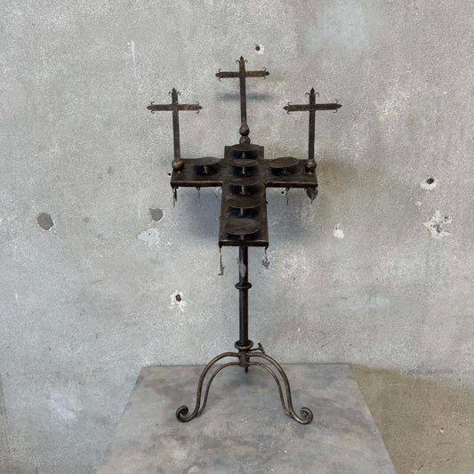 Vintage Gothic Wrought Iron 6 Light Devotional Candle Stand