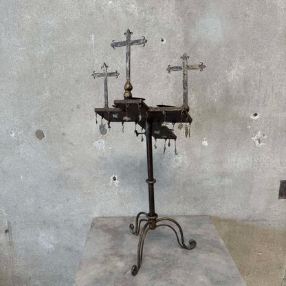Vintage Gothic Wrought Iron 6 Light Devotional Candle Stand
