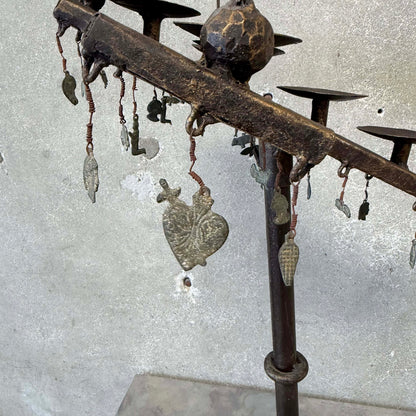 Vintage Gothic Wrought Iron 6 Light Devotional Candle Stand