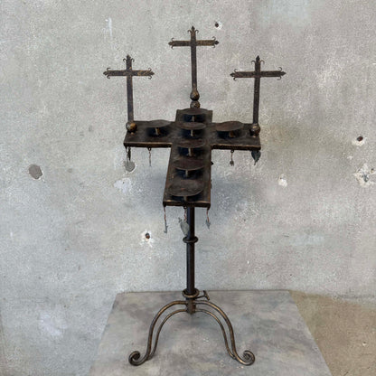 Vintage Gothic Wrought Iron 6 Light Devotional Candle Stand
