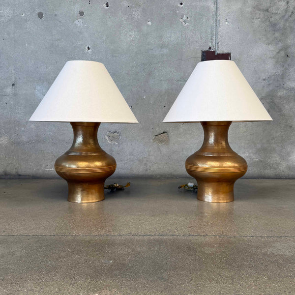 Vintage Pair of Hammered Brass Table Lamps