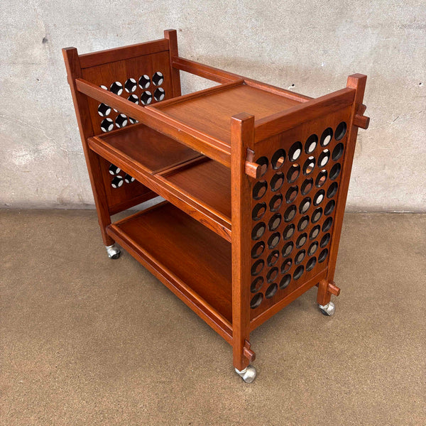 Vintage Mid Century Modern Teak Bar Cart With Interchangeable Shelving
