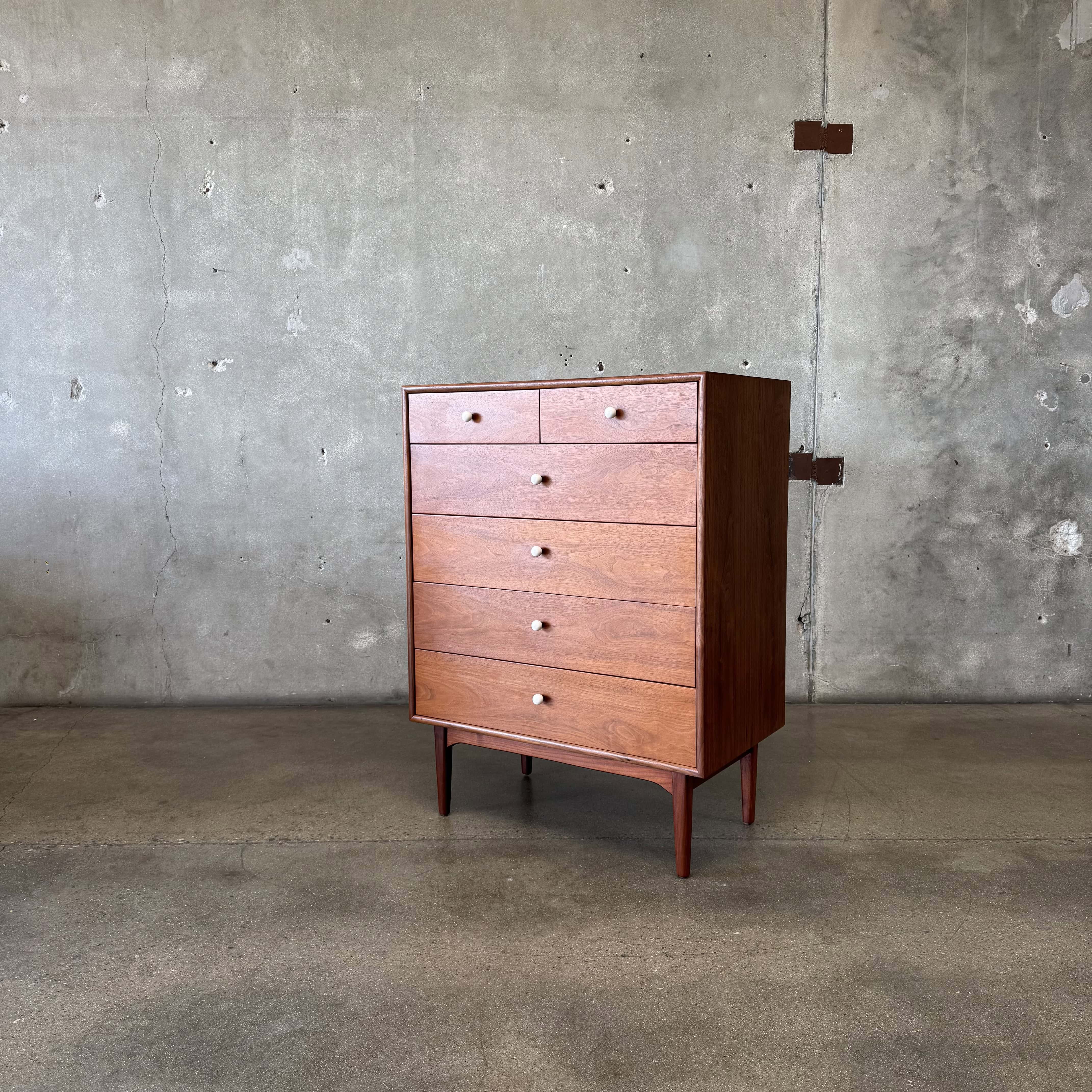 Mid Century Modern Walnut Highboy Dresser By Kipp Stewart For Drexel D