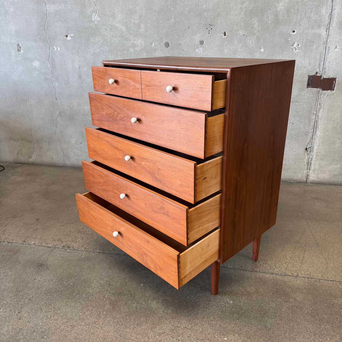 Mid Century Modern Walnut Highboy Dresser By Kipp Stewart For Drexel Declaration