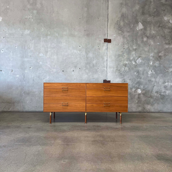 Walnut& Brass Double Dresser By Jens Risom & Chris Hardy For DWR
