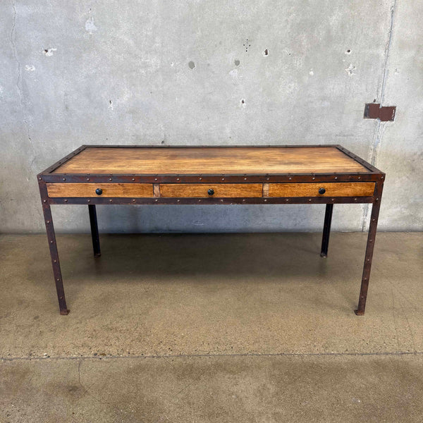 Industrial Wood & Metal Three Drawer Desk