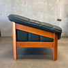 Vintage Mid Century Modern Teak & Green Leather Sofa By Hjellegjerde Mobler