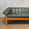 Vintage Mid Century Modern Teak & Green Leather Sofa By Hjellegjerde Mobler