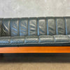 Vintage Mid Century Modern Teak & Green Leather Sofa By Hjellegjerde Mobler