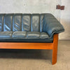 Vintage Mid Century Modern Teak & Green Leather Sofa By Hjellegjerde Mobler