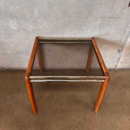 Post Modern Oak + Smoked Glass Side Table