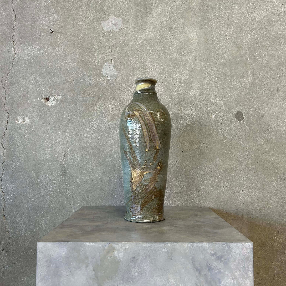 Vintage Tall Studio Pottery Vase in Blueish - Signed