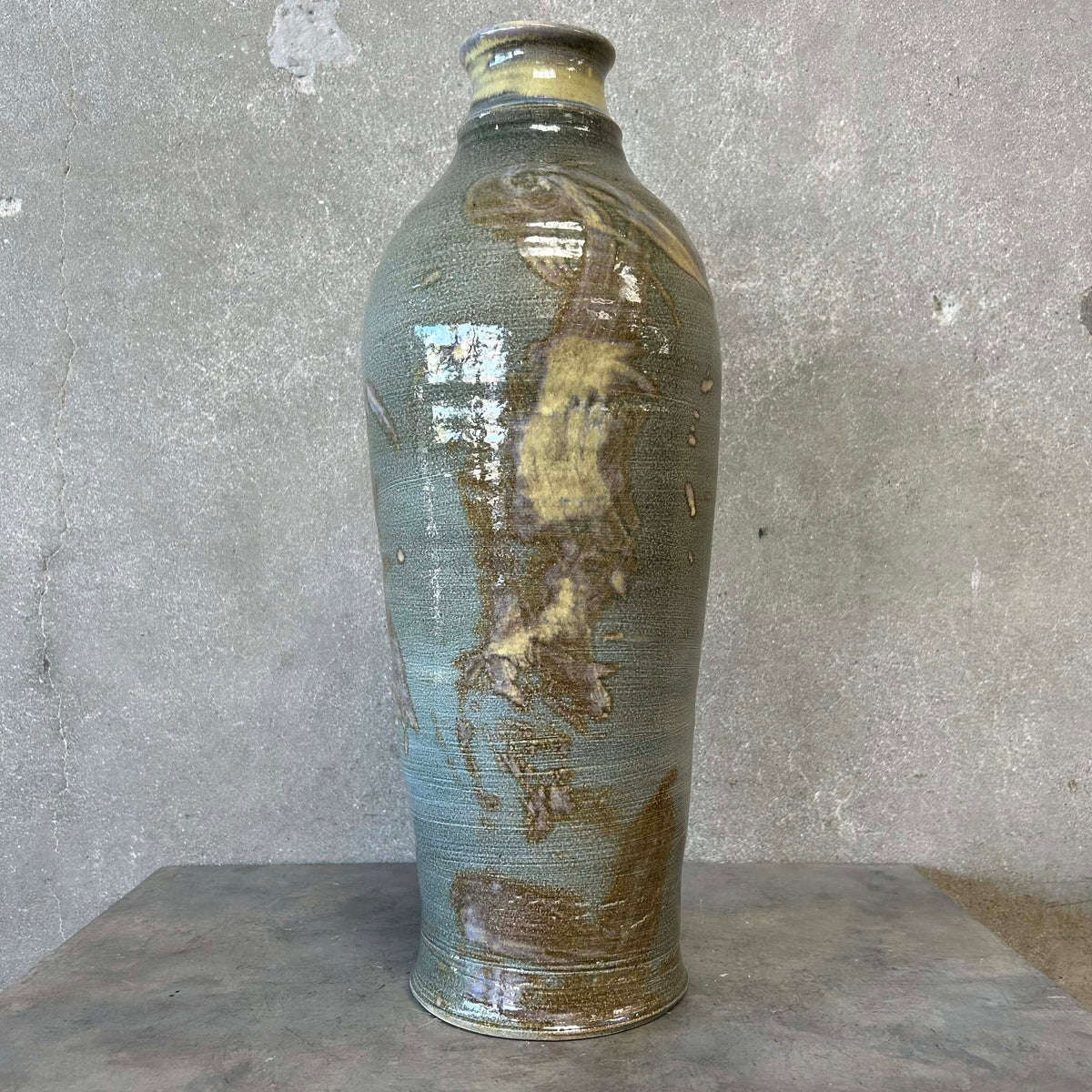 Vintage Tall Studio Pottery Vase in Blueish - Signed