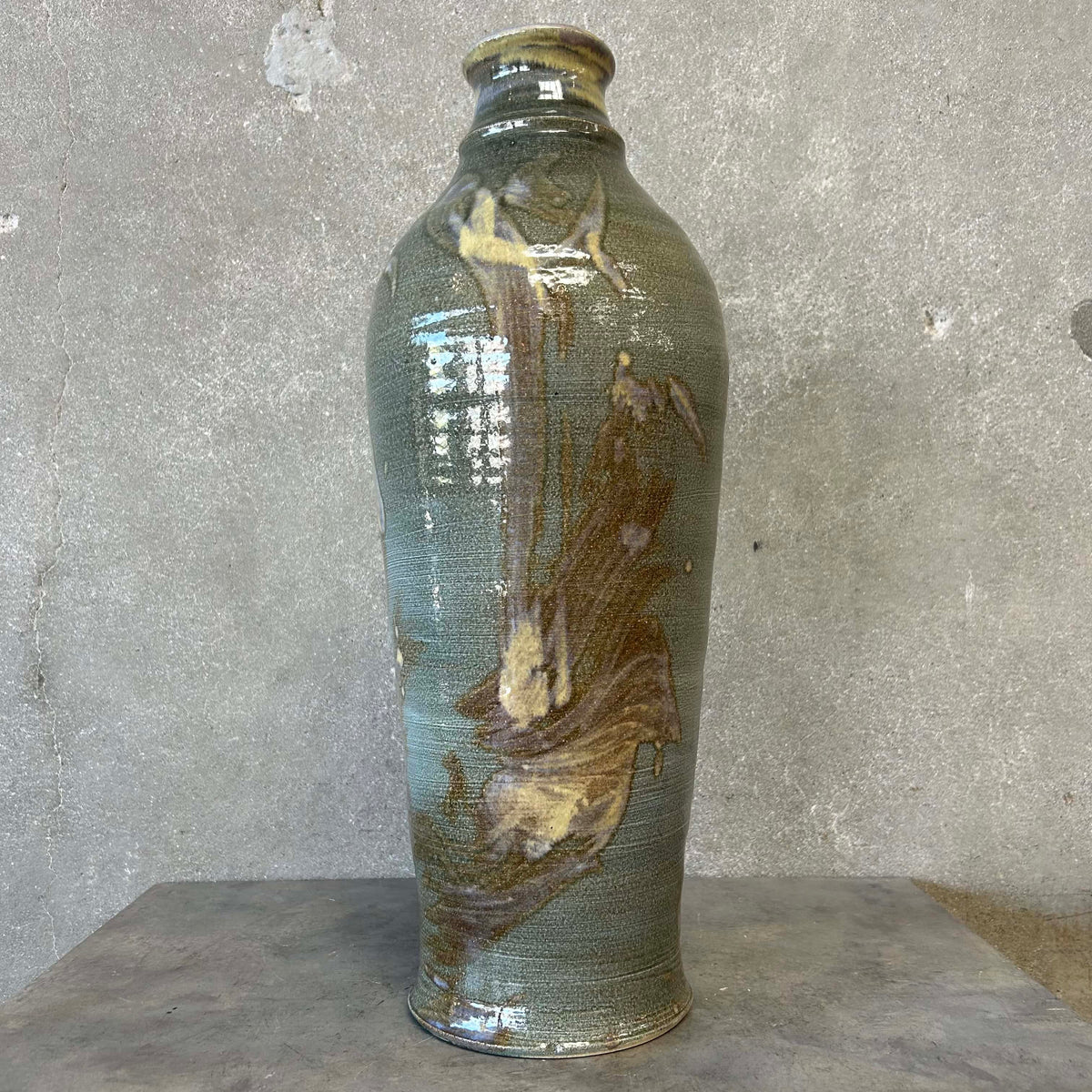 Vintage Tall Studio Pottery Vase in Blueish - Signed