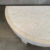 Vintage Post Modern Half Moon Beige Wood & Travertine Coffee Table
