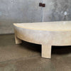 Vintage Post Modern Half Moon Beige Wood & Travertine Coffee Table