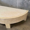 Vintage Post Modern Half Moon Beige Wood & Travertine Coffee Table