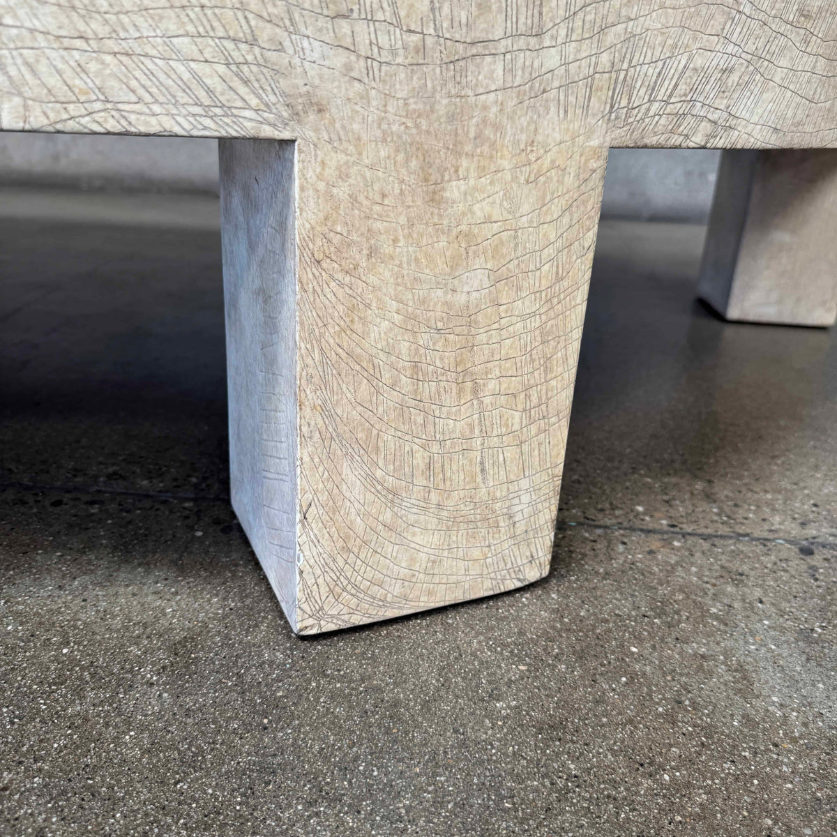 Vintage Post Modern Half Moon Beige Wood & Travertine Coffee Table