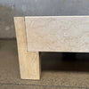 Vintage Post Modern Half Moon Beige Wood & Travertine Coffee Table