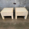 Pair of Vintage Beige Wood & Travertine Side Tables