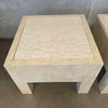 Pair of Vintage Beige Wood & Travertine Side Tables