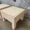 Pair of Vintage Beige Wood & Travertine Side Tables