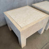 Pair of Vintage Beige Wood & Travertine Side Tables