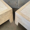 Pair of Vintage Beige Wood & Travertine Side Tables