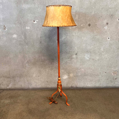 Monterey Furniture Orange Painted Floor Lamp w/ Distressed Leather Shade