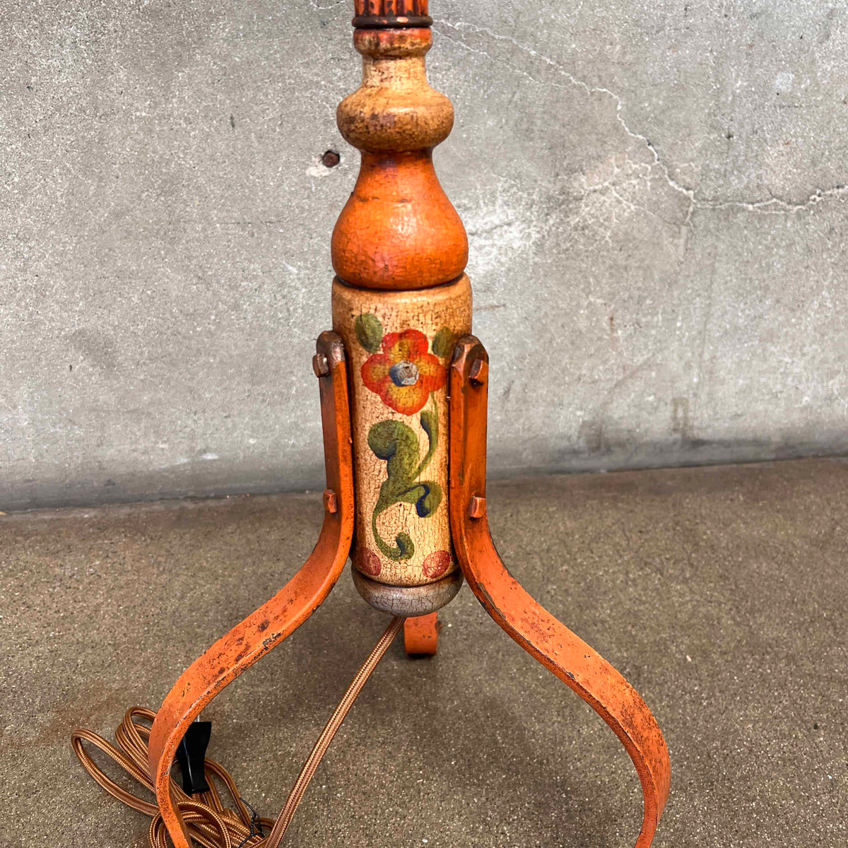 Monterey Furniture Orange Painted Floor Lamp w/ Distressed Leather Shade