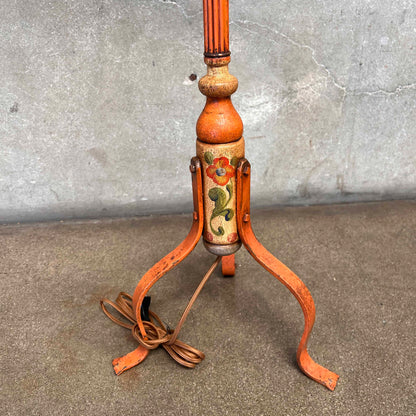 Monterey Furniture Orange Painted Floor Lamp w/ Distressed Leather Shade