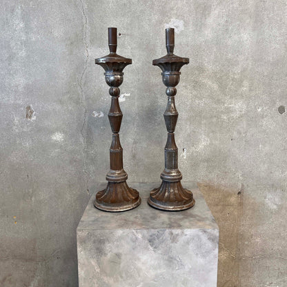Pair of Old Mexico Silvered Tin Candle Sticks