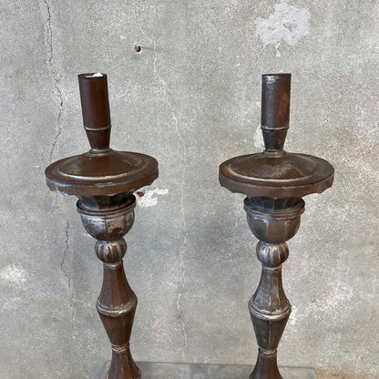 Pair of Old Mexico Silvered Tin Candle Sticks