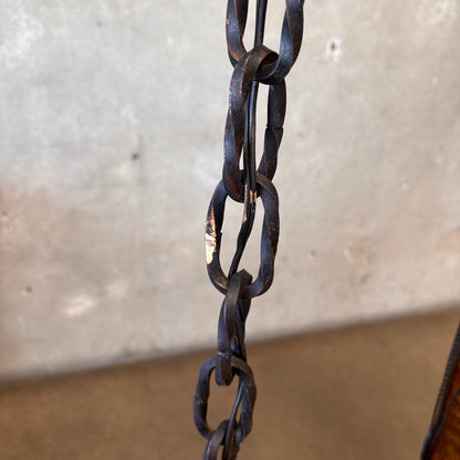 Mid Century Spanish Revival/Gothic Four-Arm Iron & Amber Glass Plug-In Chandelier