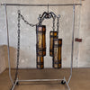 Mid Century Spanish Revival/Gothic Four-Arm Iron & Amber Glass Plug-In Chandelier
