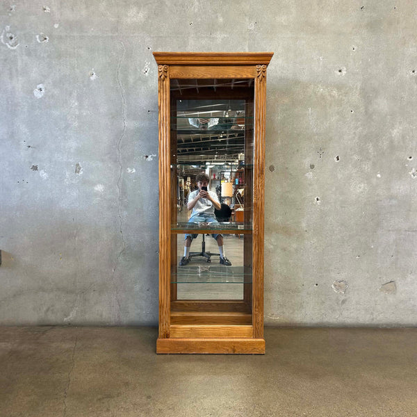 Oak Sliding Door Display Case w/ 4 Adjustable Glass Shelves