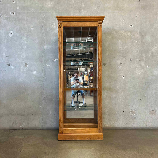 Oak Sliding Door Display Case w/ 4 Adjustable Glass Shelves