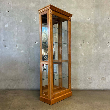 Oak Sliding Door Display Case w/ 4 Adjustable Glass Shelves
