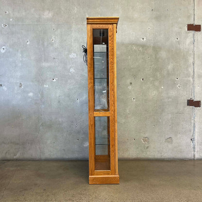Oak Sliding Door Display Case w/ 4 Adjustable Glass Shelves