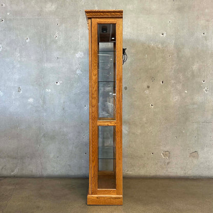 Oak Sliding Door Display Case w/ 4 Adjustable Glass Shelves