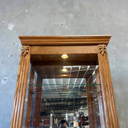 Oak Sliding Door Display Case w/ 4 Adjustable Glass Shelves