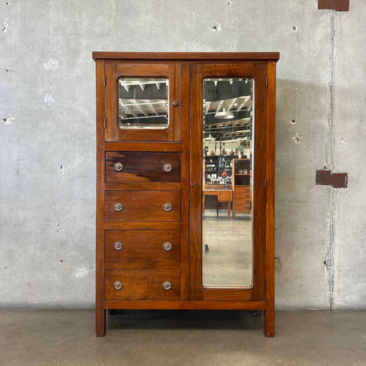 Antique Early 20th Century Armoire Wardrobe w/ Mirror - Comes w/ Key